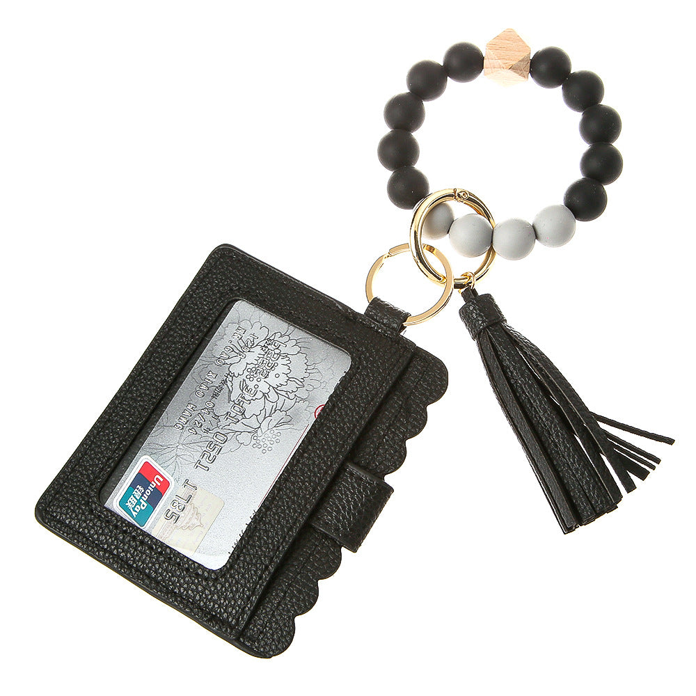 Wholesale Silicone Beaded Bracelet Card Holder Wrist Keychain